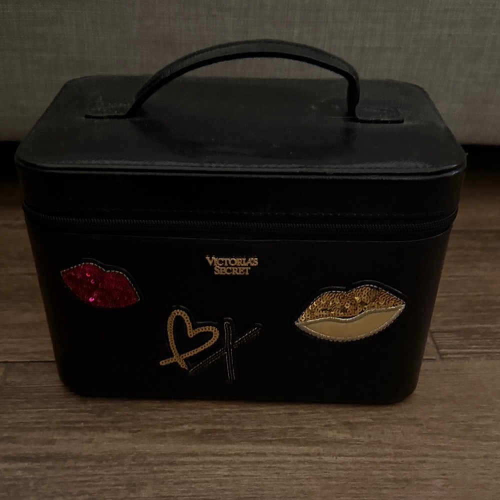 Victoria's Secret Black Cosmetic Case with Lip Designs